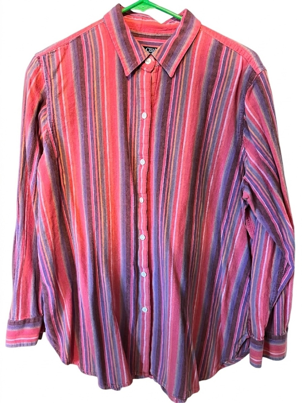 Chaps Women's Long-Sleeve Striped Button-Down Shirt in Red and Purple